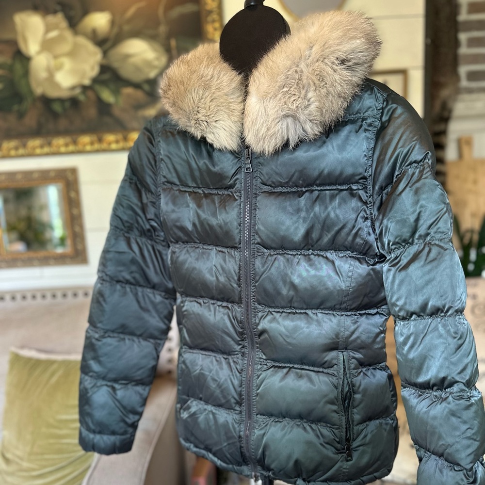 PRADA Women’s Puffer Jacket with Fox Fur Hood - “Linea Rossa” Collection